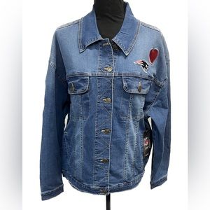 Patriots New England NFL NWT Denim Jean Jacket Embroidered XL 15-17 Football